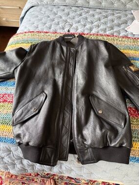 NWT Dolce & Gabbana Black Leather Bomber with Utility Pocket